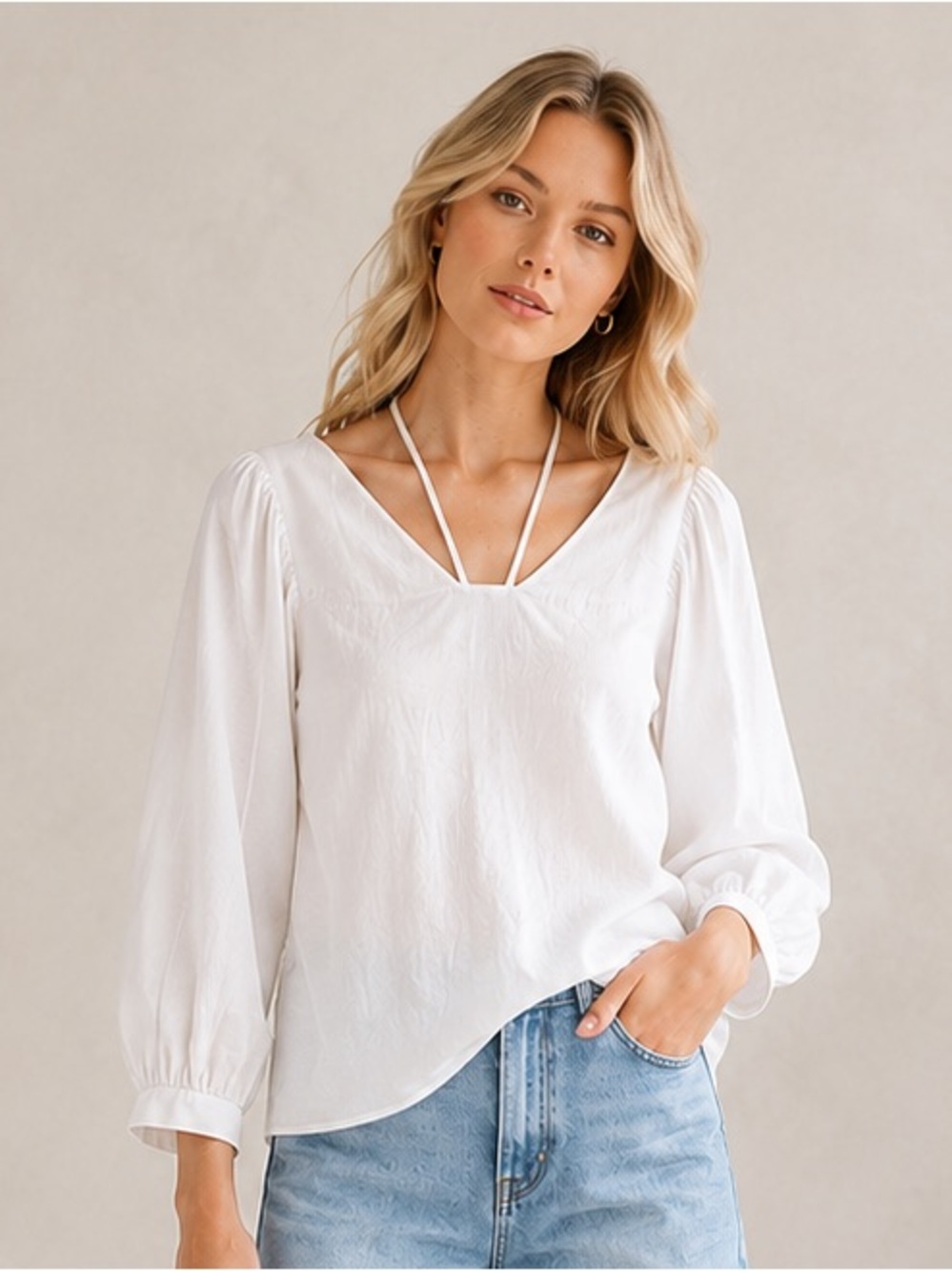 Anthropologie Akemi + Kin White Sylvia Balloon Sleeve Blouse